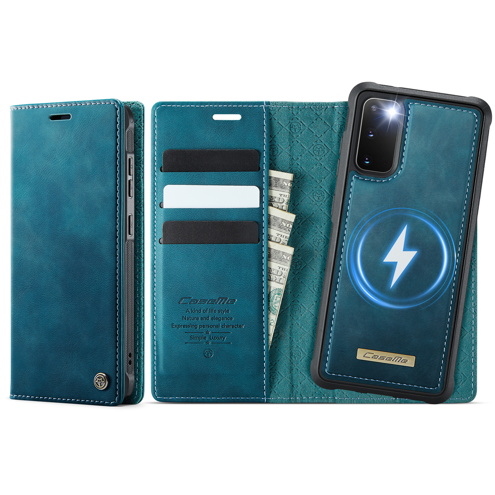 CASEME For Samsung Galaxy S20 4G / Galaxy S20 5G Case  C49 Magnetic Case RFID Blocking Detachable Wallet Leather Phone Cover - Green