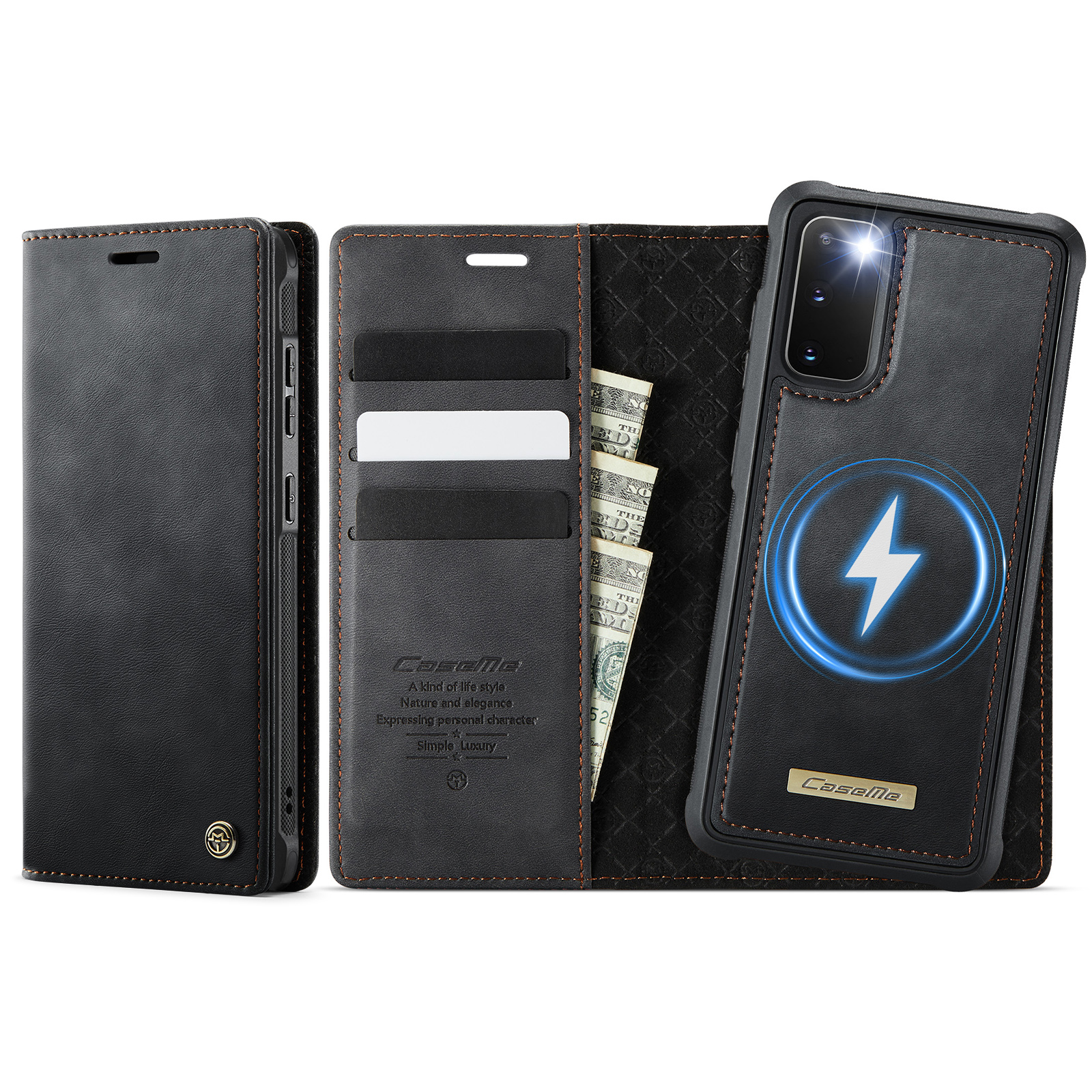 CASEME For Samsung Galaxy S20 4G / Galaxy S20 5G Case C49 Magnetic Case RFID Blocking Detachable Wallet Leather Phone Cover - Black