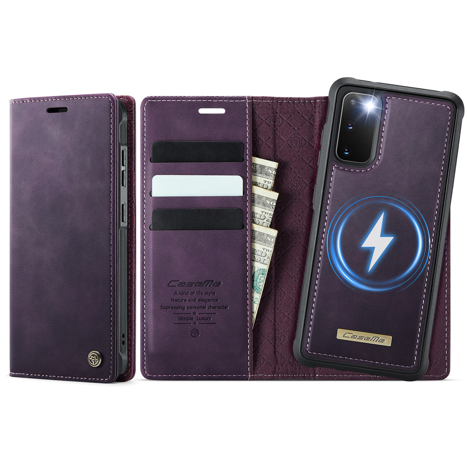 CASEME For Samsung Galaxy S20 4G / Galaxy S20 5G Case  C49 Magnetic Case RFID Blocking Detachable Wallet Leather Phone Cover - Purple