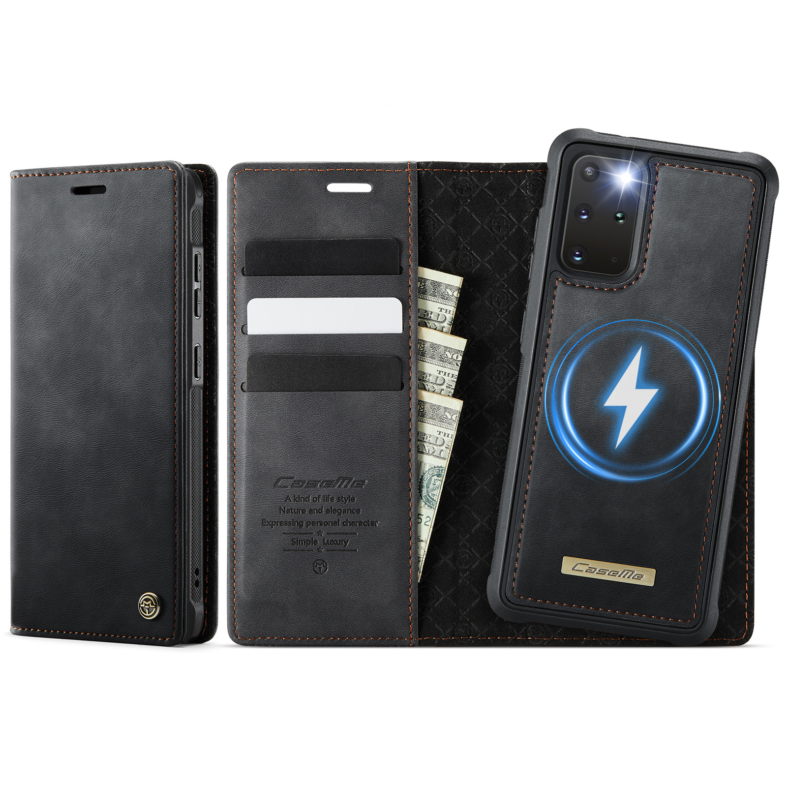 CASEME For Samsung Galaxy S20 Plus 5G Case C49 Magnetic Case RFID Blocking Detachable Wallet Leather Phone Cover - Black