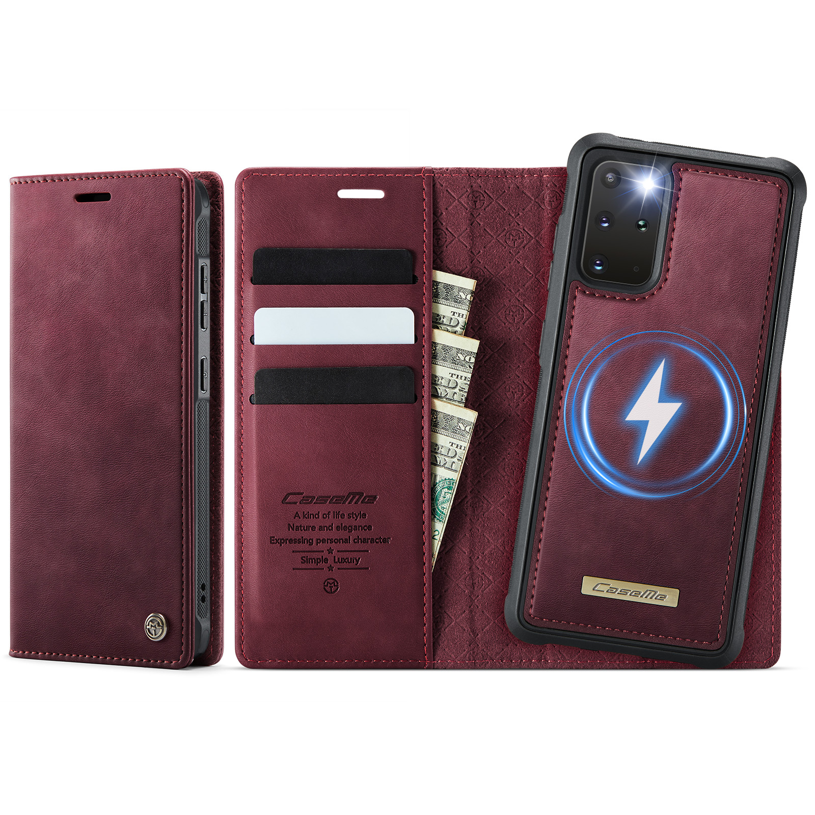 CASEME For Samsung Galaxy S20 Plus 5G Case C49 Magnetic Case RFID Blocking Detachable Wallet Leather Phone Cover - Red