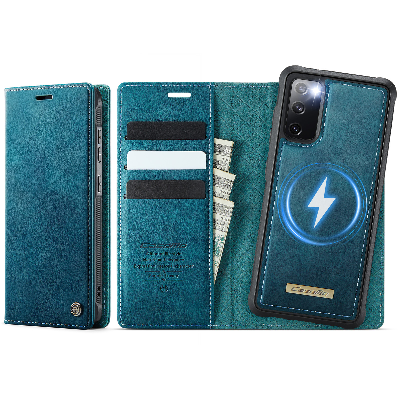 CASEME For Samsung Galaxy S20 FE 5G Case  C49 Magnetic Case RFID Blocking Detachable Wallet Leather Phone Cover - Green