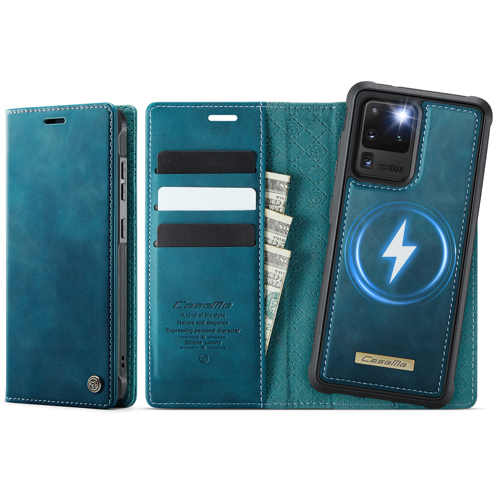 CASEME For Samsung Galaxy S20 Ultra Case C49 Magnetic Case RFID Blocking Detachable Wallet Leather Phone Cover - Green