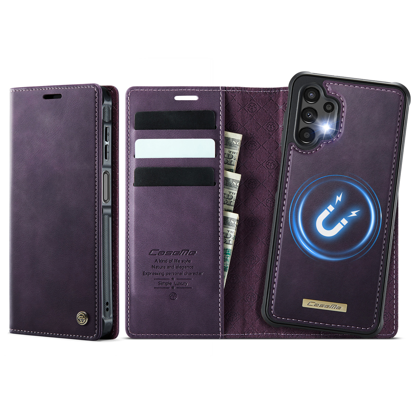 CASEME For Samsung Galaxy A13 5G / Galaxy A04s 5G / Galaxy A13 4G Magnetic Case  C49 RFID Blocking Detachable Wallet Leather Phone Cover - Purple