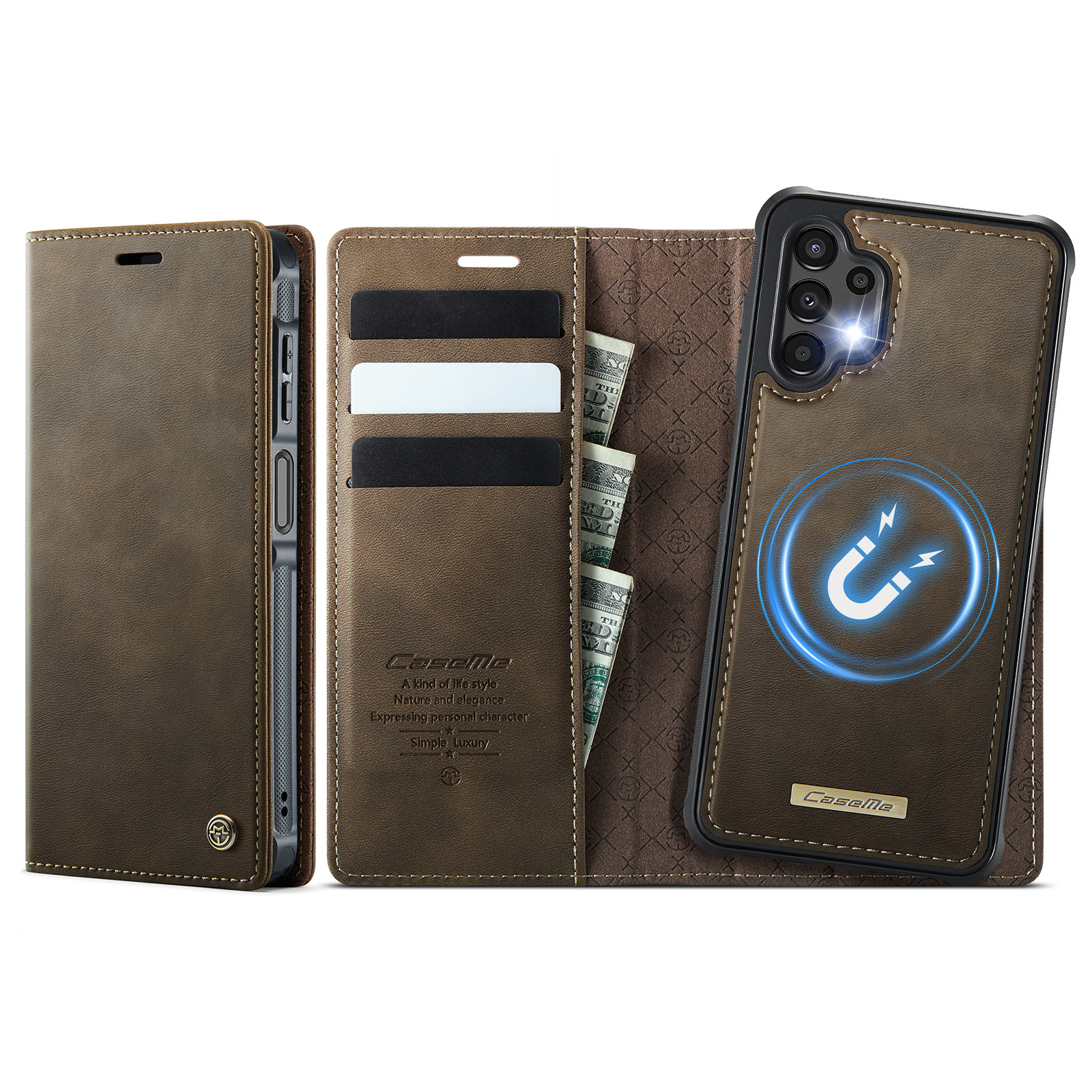CASEME For Samsung Galaxy A13 5G / Galaxy A04s 5G / Galaxy A13 4G Magnetic Case  C49 RFID Blocking Detachable Wallet Leather Phone Cover - Coffee