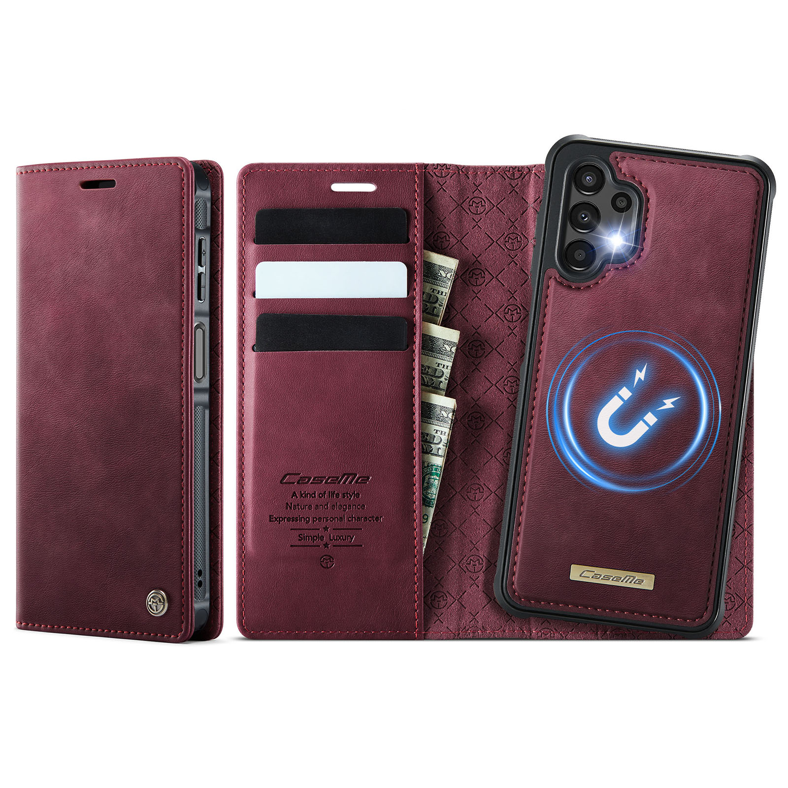CASEME For Samsung Galaxy A13 5G / Galaxy A04s 5G / Galaxy A13 4G Magnetic Case  C49 RFID Blocking Detachable Wallet Leather Phone Cover - Red