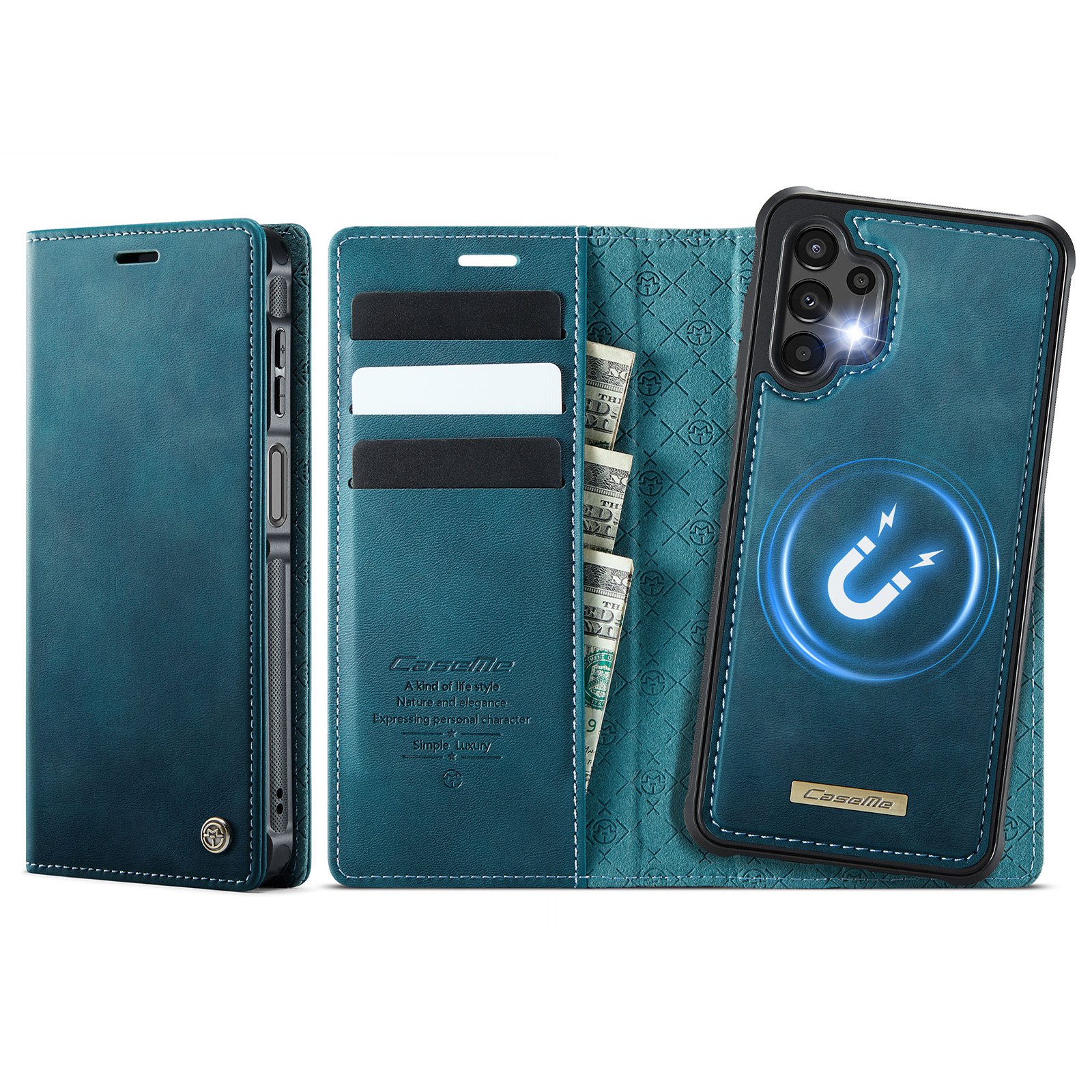 CASEME For Samsung Galaxy A13 5G / Galaxy A04s 5G / Galaxy A13 4G Magnetic Case  C49 RFID Blocking Detachable Wallet Leather Phone Cover - Green