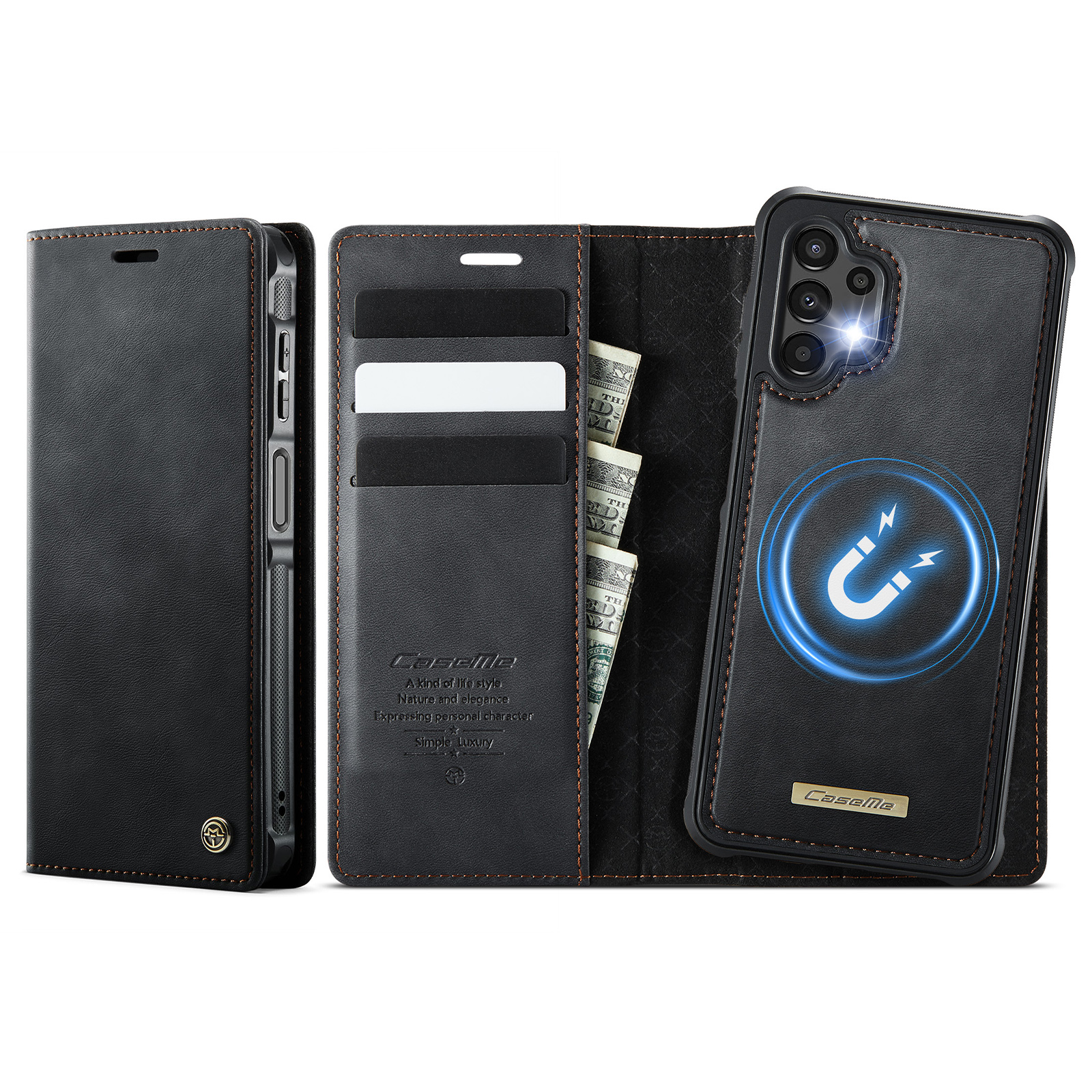 CASEME For Samsung Galaxy A13 5G / Galaxy A04s 5G / Galaxy A13 4G Magnetic Case  C49 RFID Blocking Detachable Wallet Leather Phone Cover - Black