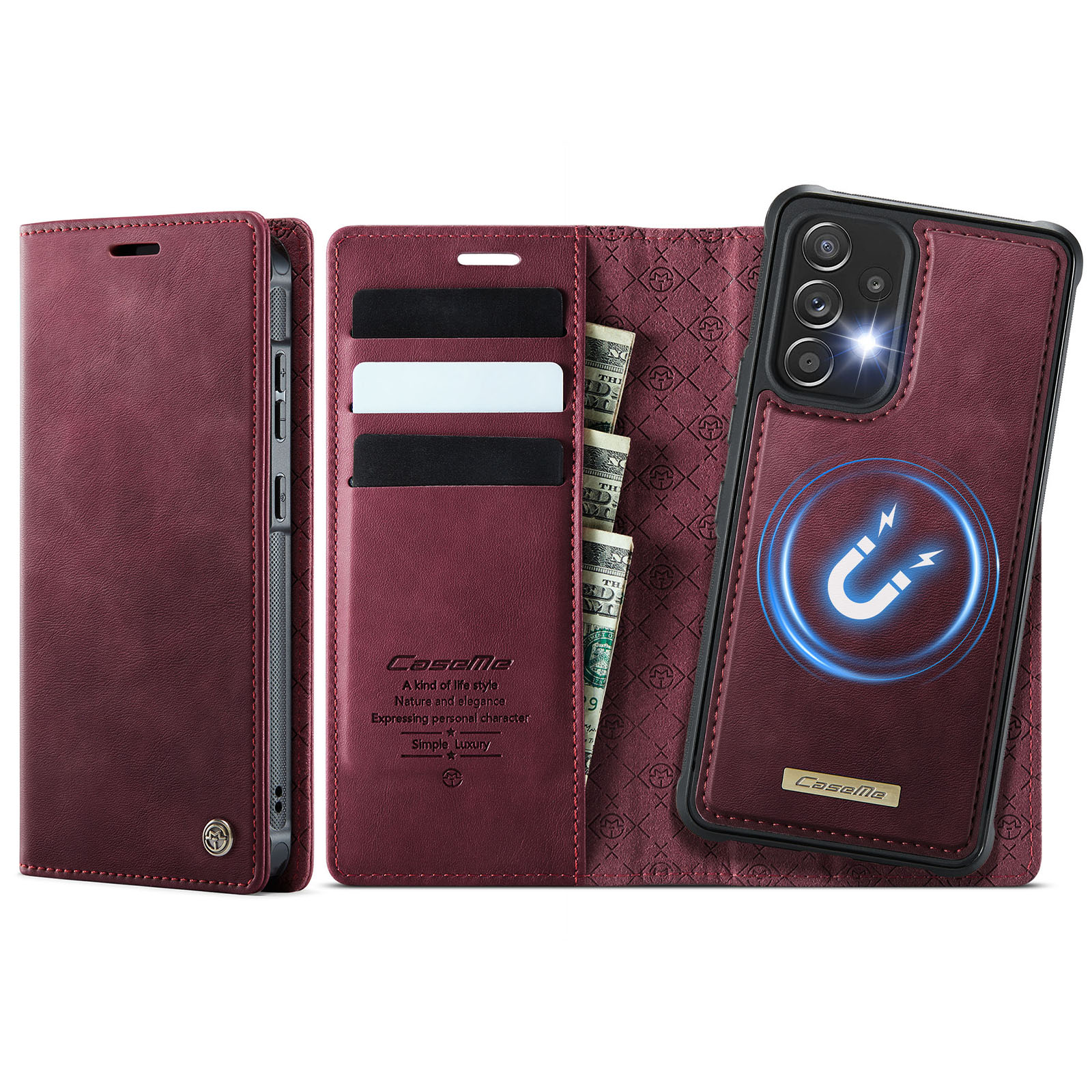 CASEME For Samsung Galaxy A53 5G Magnetic Case  C49 RFID Blocking Detachable Wallet Leather Phone Cover - Red