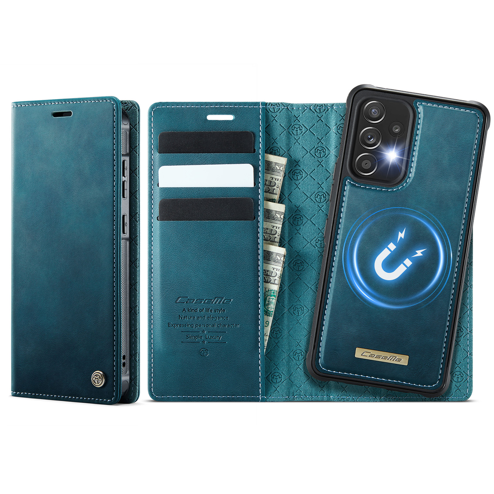 CASEME For Samsung Galaxy A53 5G Magnetic Case  C49 RFID Blocking Detachable Wallet Leather Phone Cover - Green