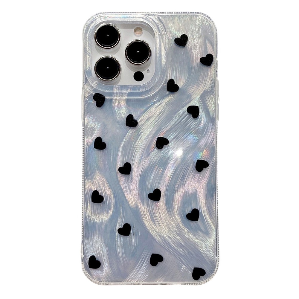 For iPhone 15 Pro Max Case Feather Yarn Texture Love Pattern Hard PC Phone Back Cover