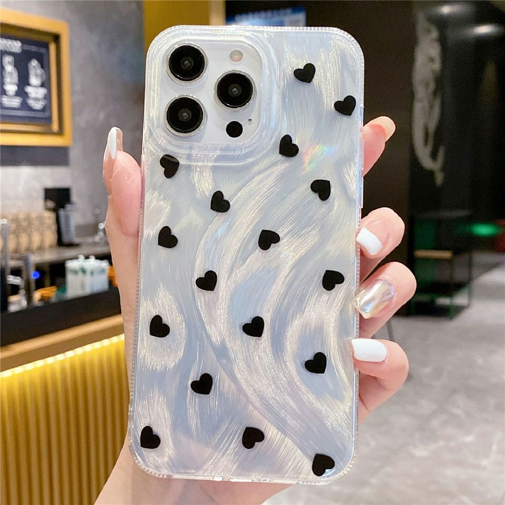 For iPhone 15 Pro Case Feather Yarn Texture Love Pattern Hard PC Phone Back Cover