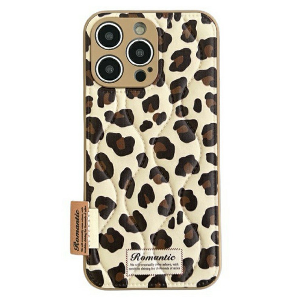 For iPhone 16 Pro Max Case Down Jacket Leopard Print Acrylic Phone Back Cover - Brown