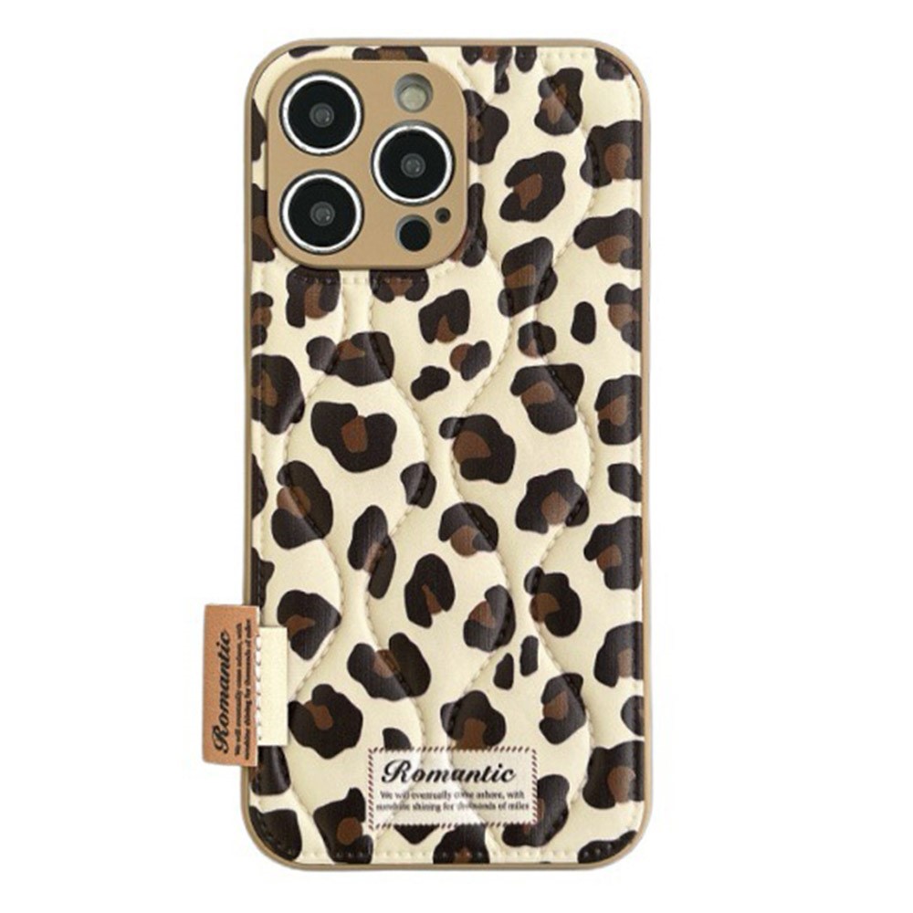For iPhone 16 Pro Case Down Jacket Leopard Print Acrylic Phone Back Cover - Brown