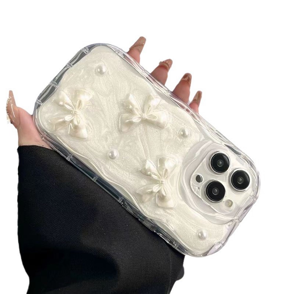 For iPhone 15 Pro Max Case 3D Butterfly Bow Pearl Design Clear Edge TPU Phone Back Cover