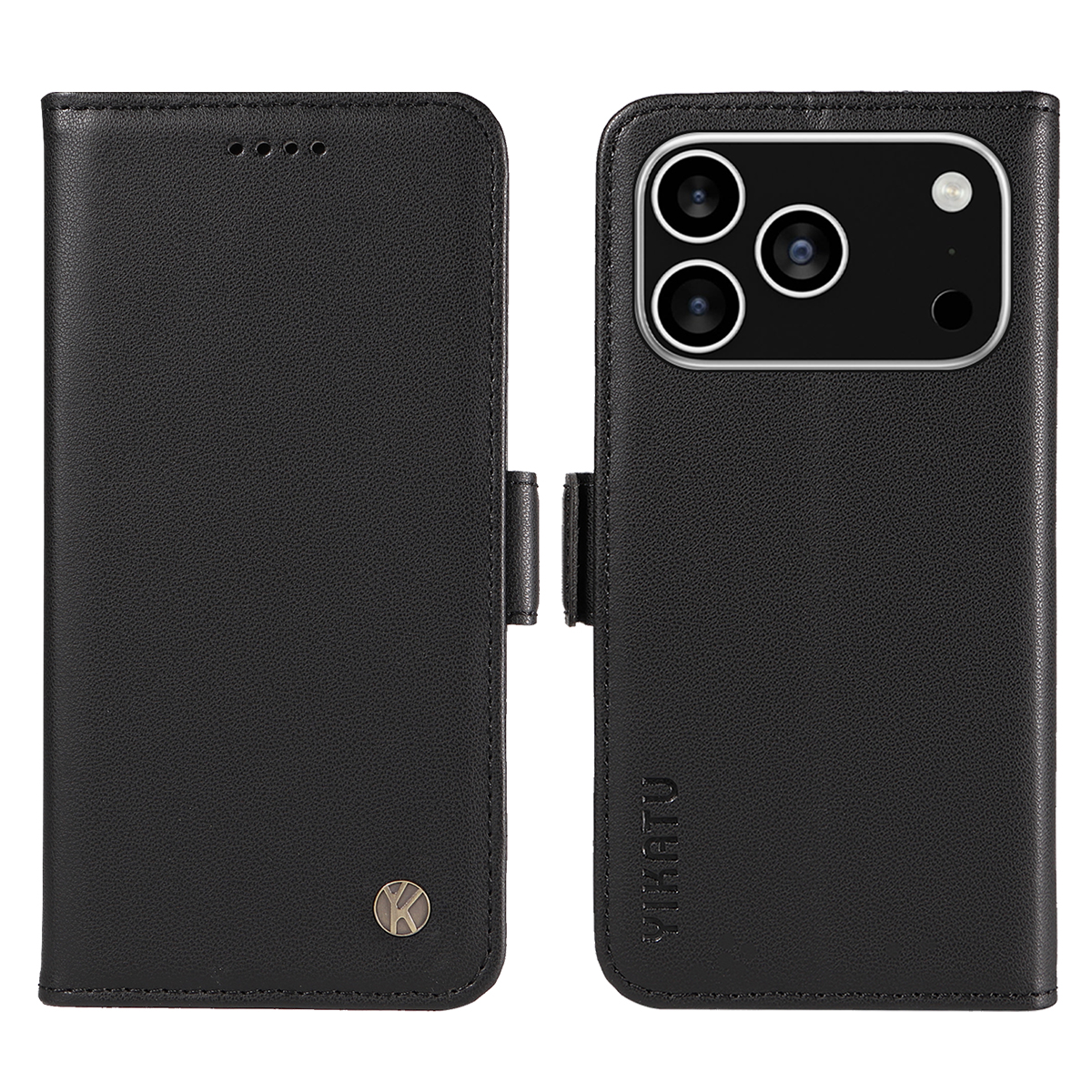 For iPhone 17 Pro Wallet Phone Case YIKATU YK-003 Leather Stand Cover -  Black