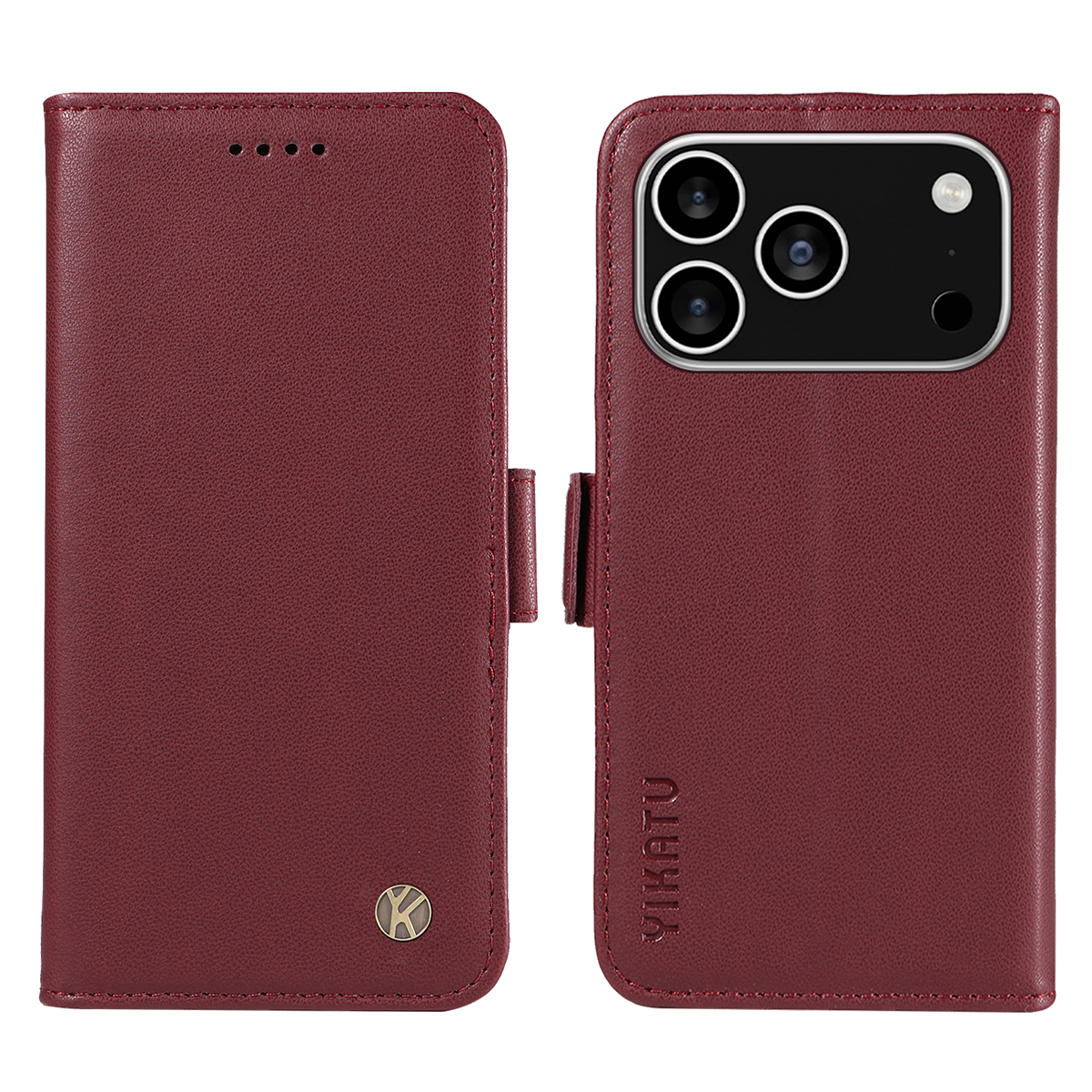 For iPhone 17 Pro Wallet Phone Case YIKATU YK-003 Leather Stand Cover - Wine Red