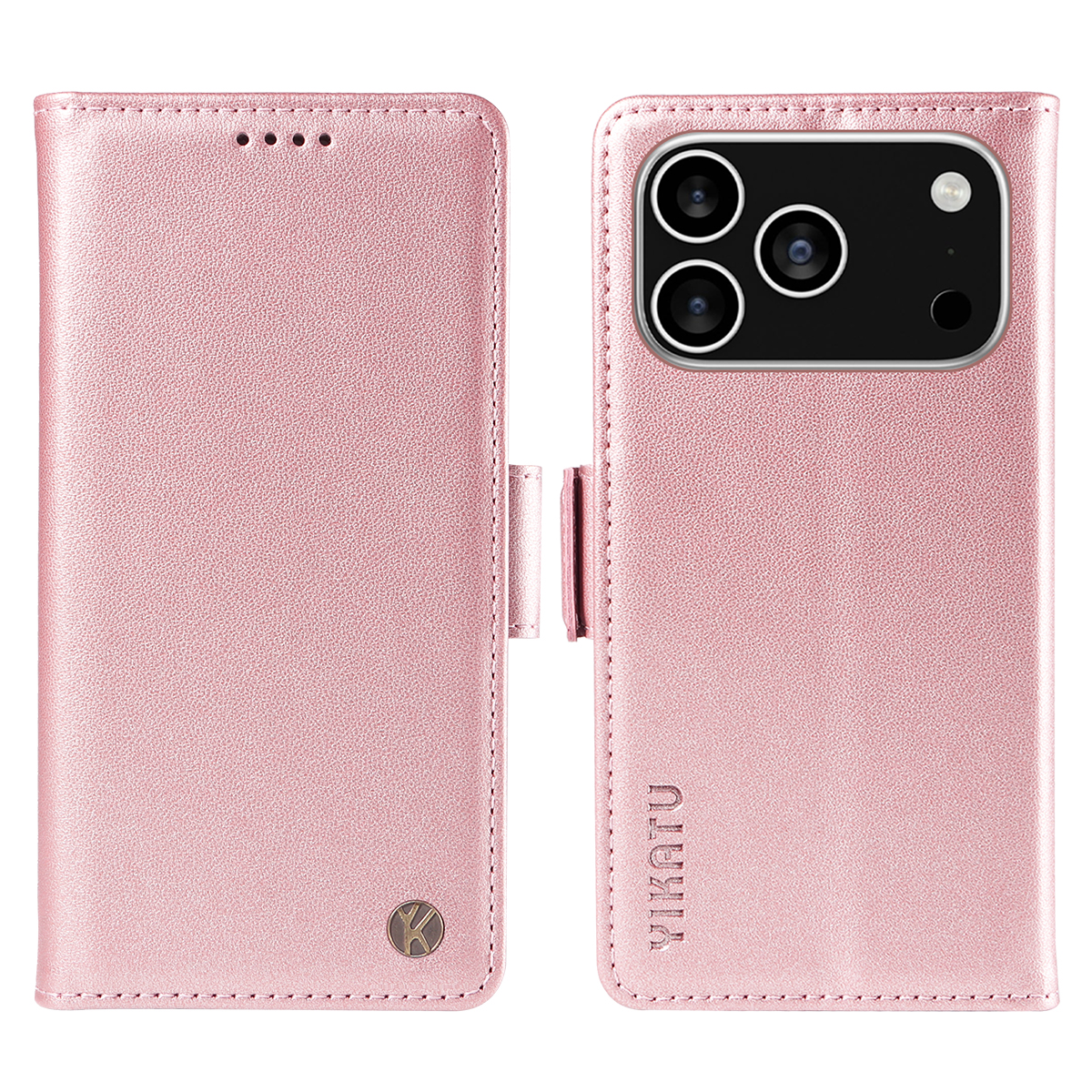 For iPhone 17 Pro Wallet Phone Case YIKATU YK-003 Leather Stand Cover - Rose Gold