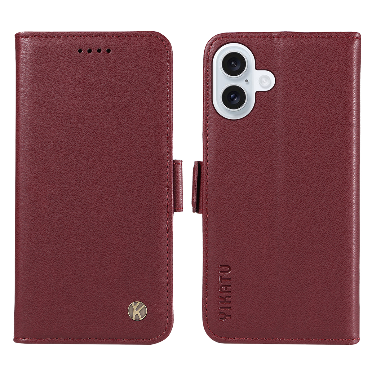 For iPhone 17 Wallet Phone Case YIKATU YK-003 Leather Stand Cover - Wine Red