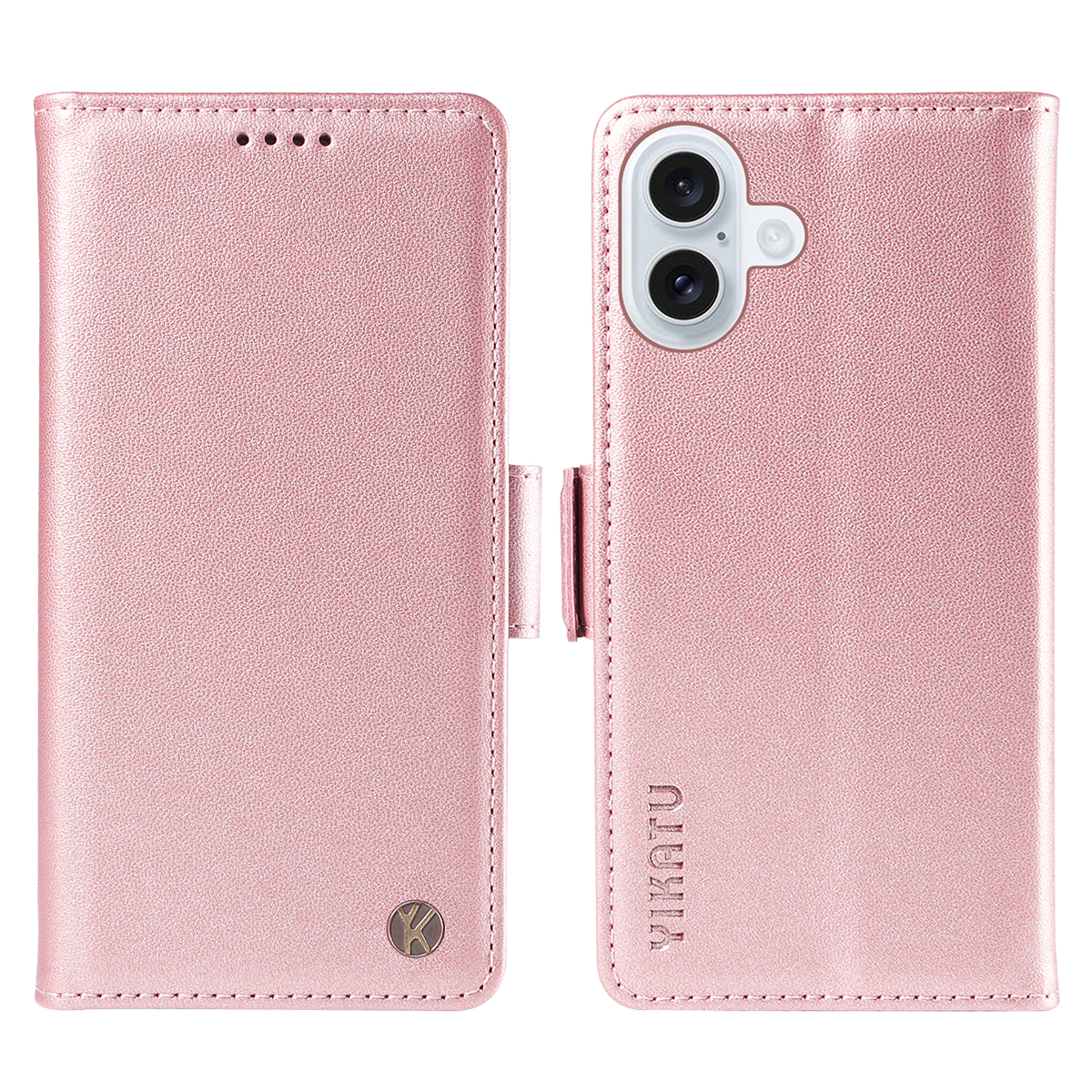 For iPhone 17 Wallet Phone Case YIKATU YK-003 Leather Stand Cover - Rose Gold