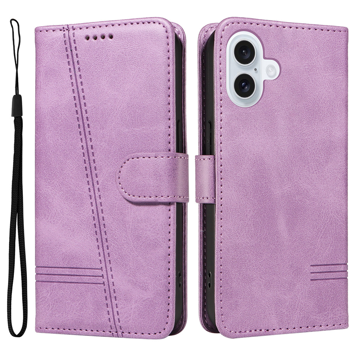 For iPhone 17 Wallet Case T-Shape Lines Leather Phone Cover Stand -  Light Purple