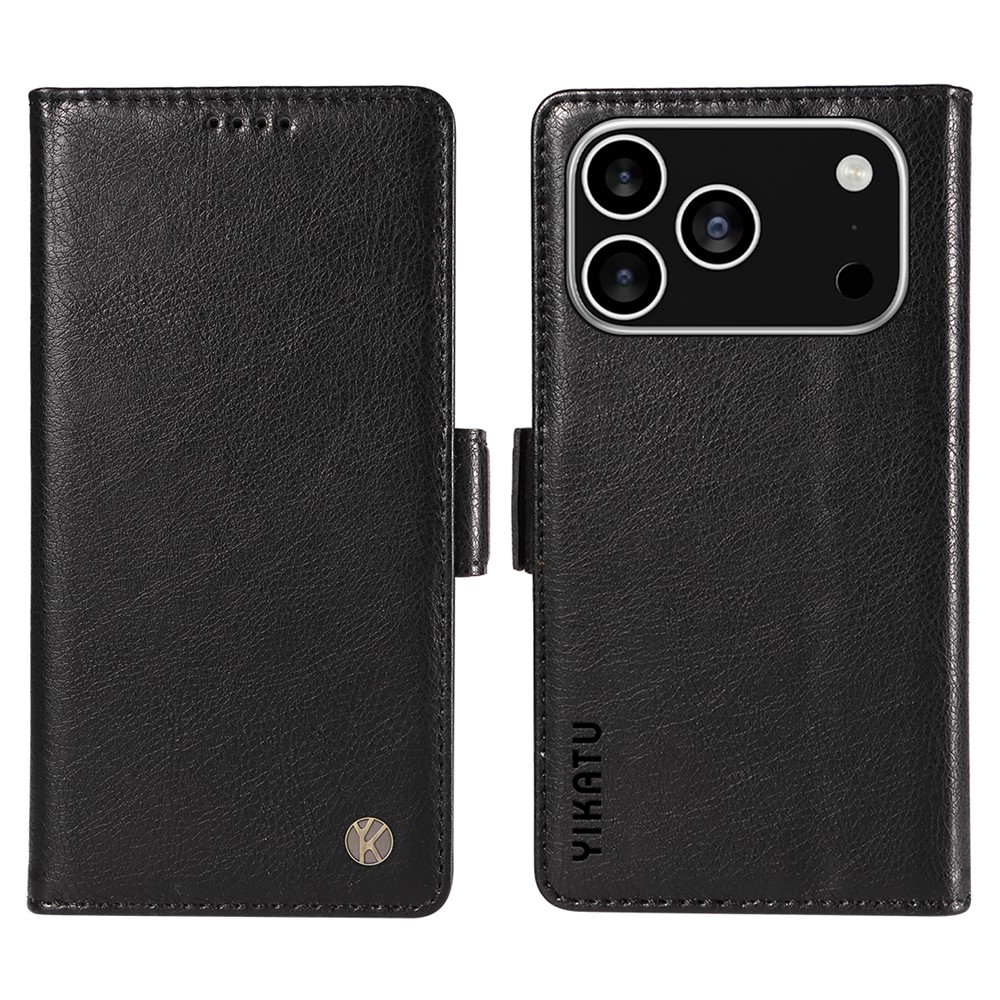 For iPhone 17 Pro Case YIKATU YK-007 Litchi Texture PU Leather Wallet Phone Cover - Black