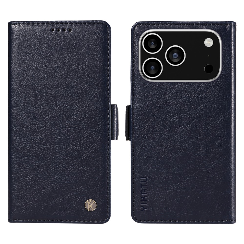 For iPhone 17 Pro Case YIKATU YK-007 Litchi Texture PU Leather Wallet Phone Cover - Navy Blue