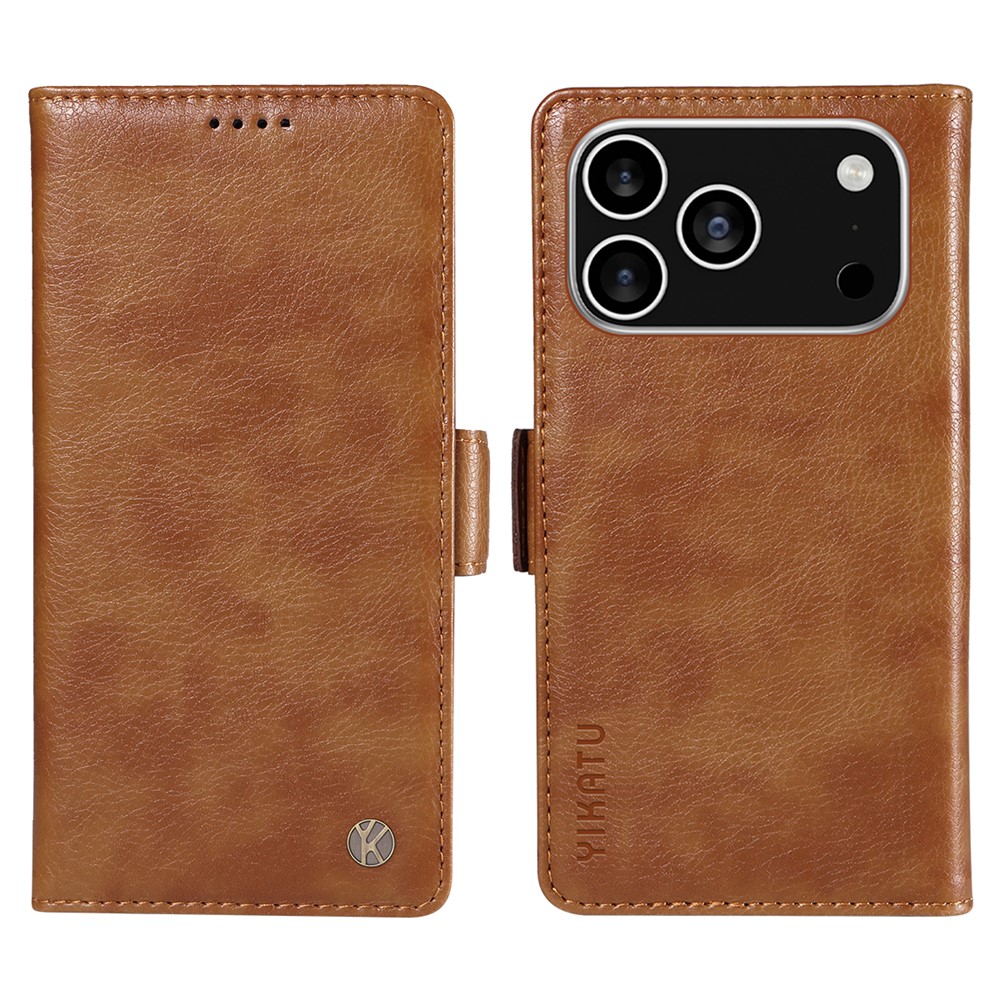 For iPhone 17 Pro Case YIKATU YK-007 Litchi Texture PU Leather Wallet Phone Cover - Brown