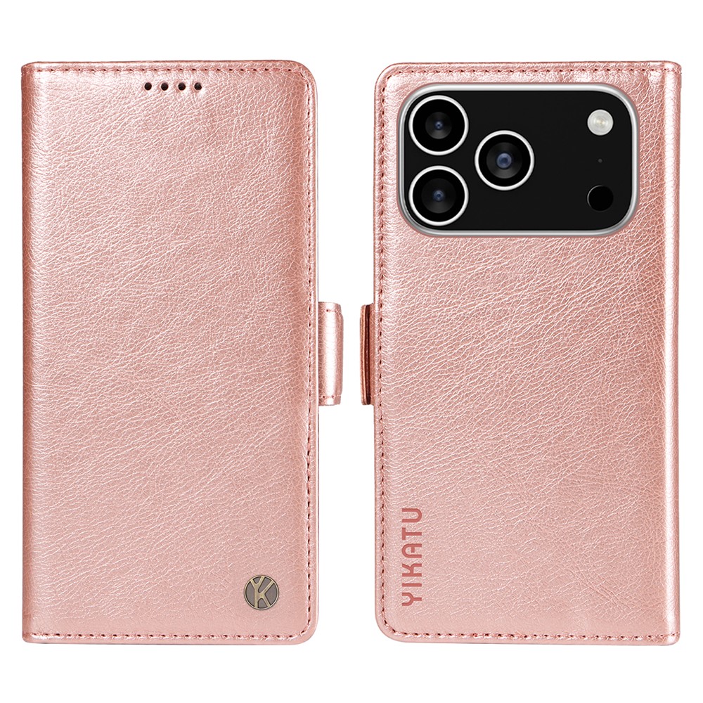 For iPhone 17 Pro Case YIKATU YK-007 Litchi Texture PU Leather Wallet Phone Cover - Rose Gold