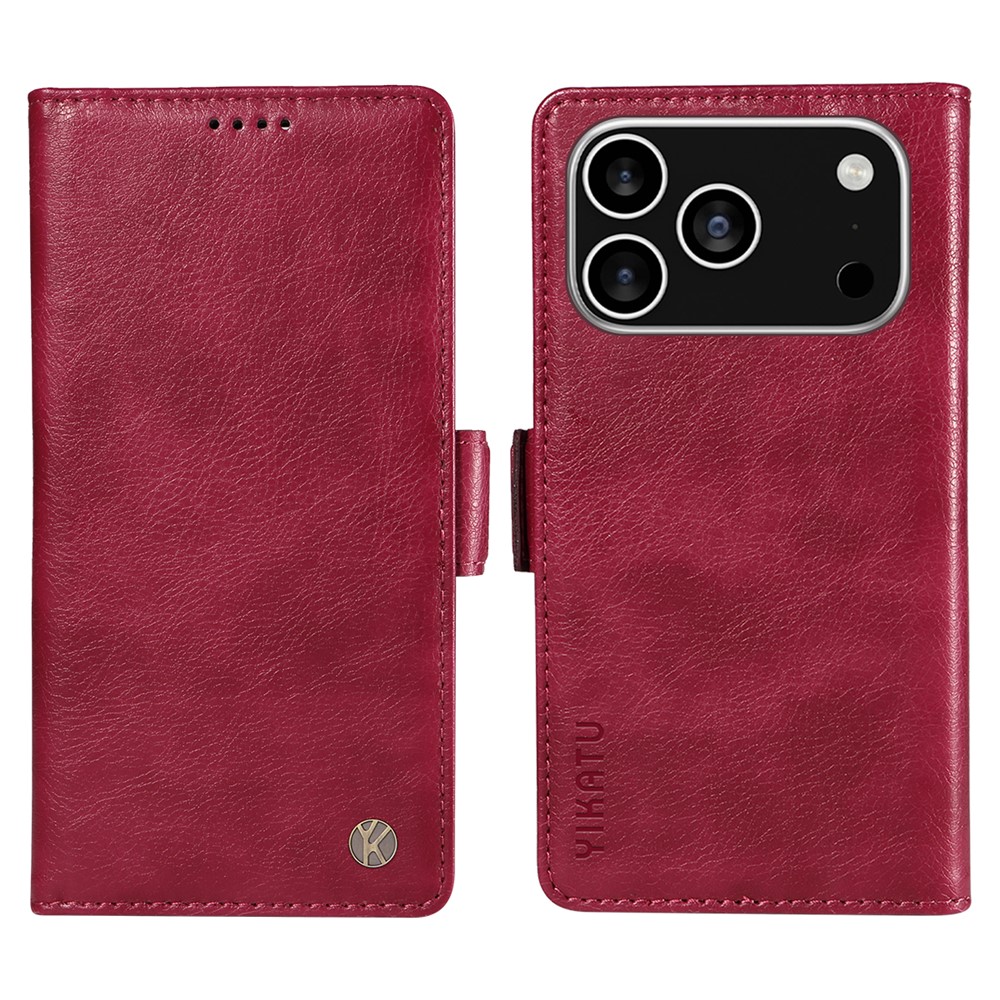 For iPhone 17 Pro Case YIKATU YK-007 Litchi Texture PU Leather Wallet Phone Cover - Wine Red