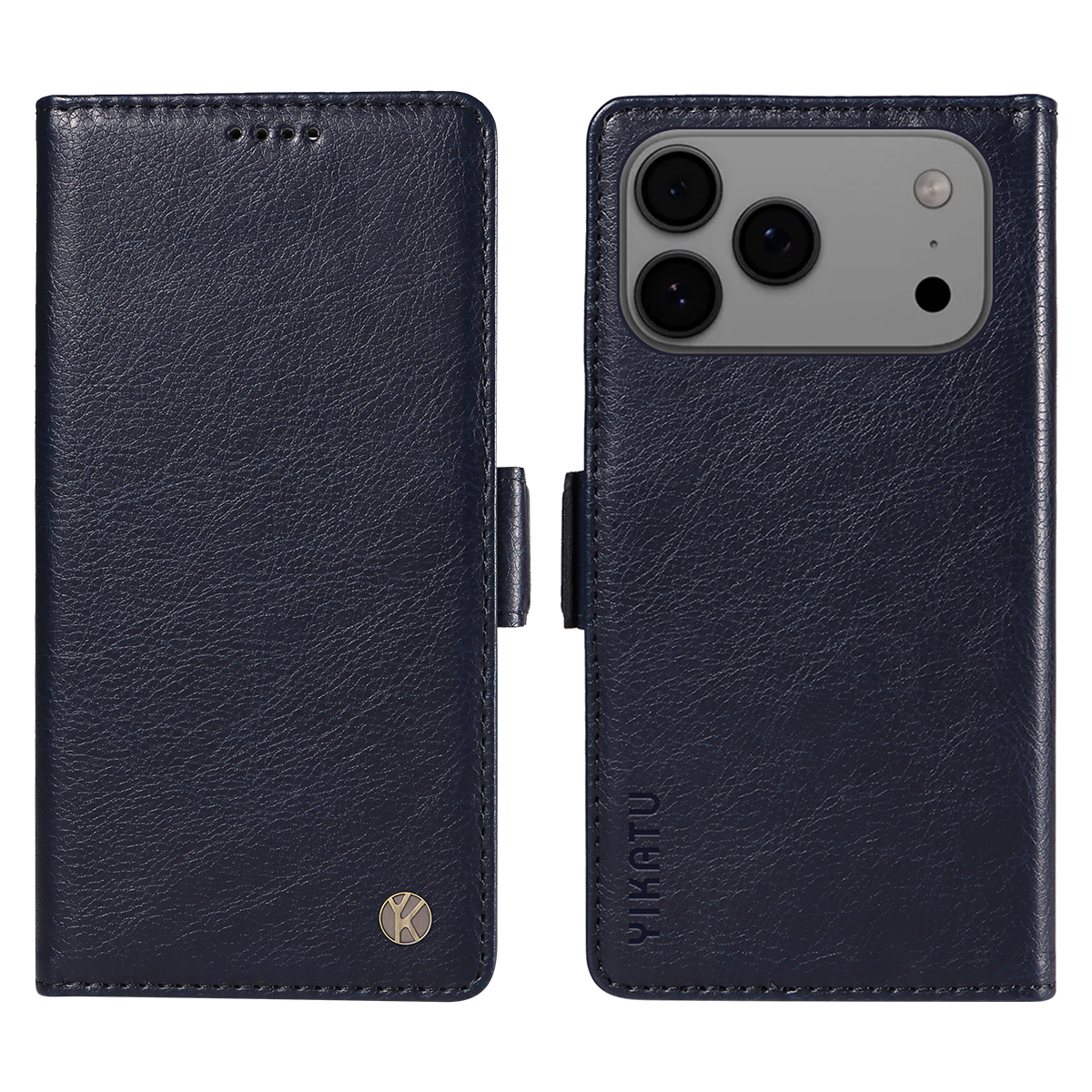 For iPhone 17 Pro Max Case YIKATU YK-007 Litchi Texture PU Leather Wallet Phone Cover - Navy Blue