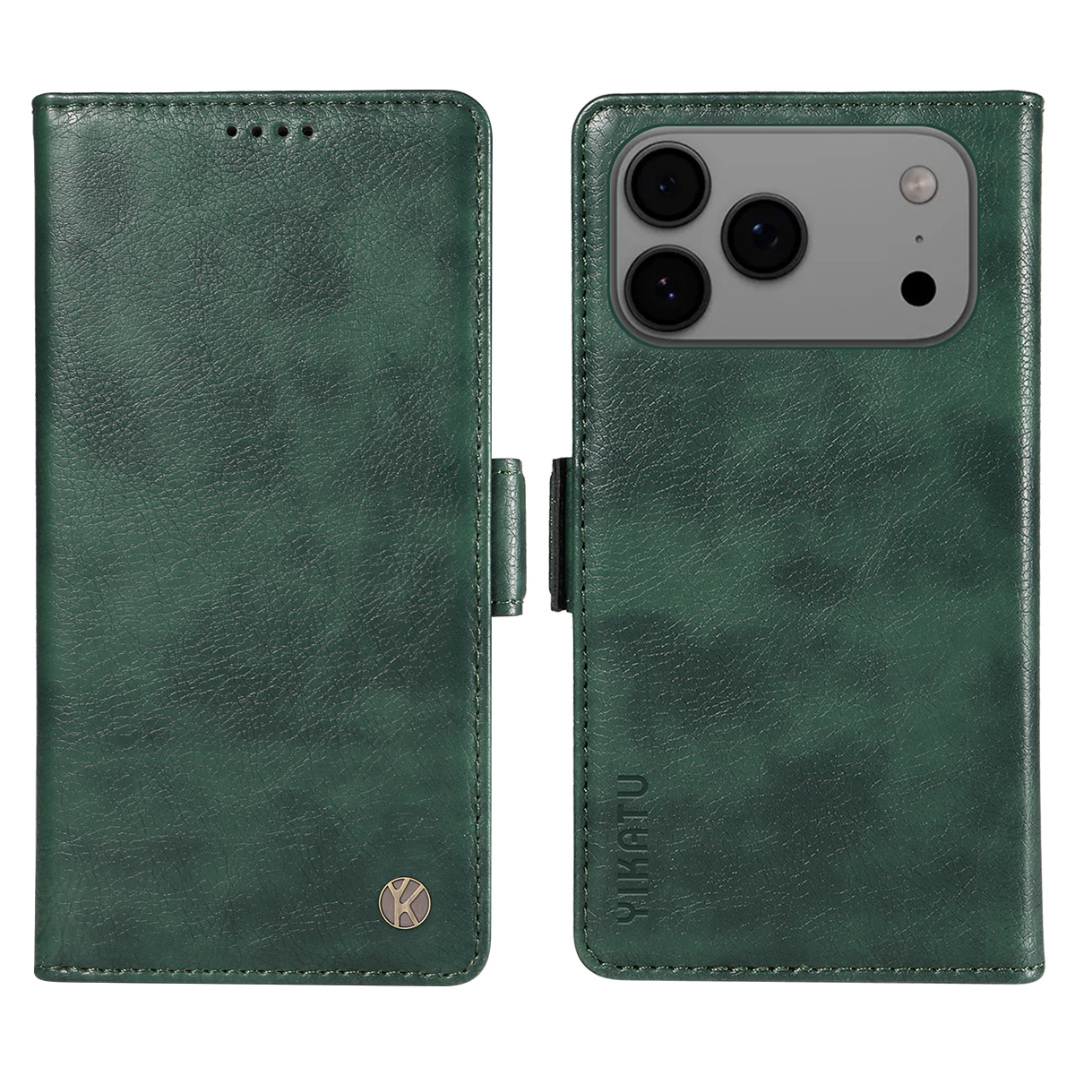 For iPhone 17 Pro Max Case YIKATU YK-007 Litchi Texture PU Leather Wallet Phone Cover - Green