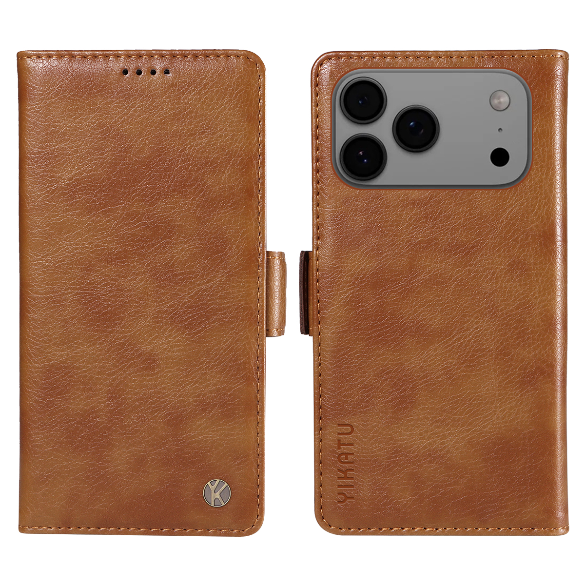 For iPhone 17 Pro Max Case YIKATU YK-007 Litchi Texture PU Leather Wallet Phone Cover - Brown