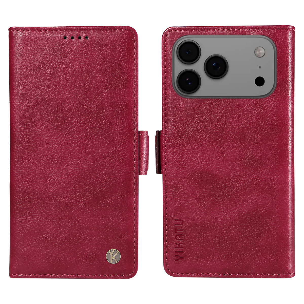 For iPhone 17 Pro Max Case YIKATU YK-007 Litchi Texture PU Leather Wallet Phone Cover - Wine Red