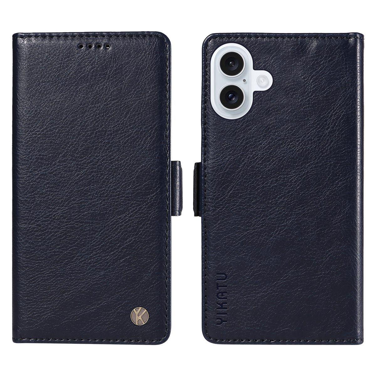 For iPhone 17 Case YIKATU YK-007 Litchi Texture PU Leather Wallet Phone Cover - Navy Blue