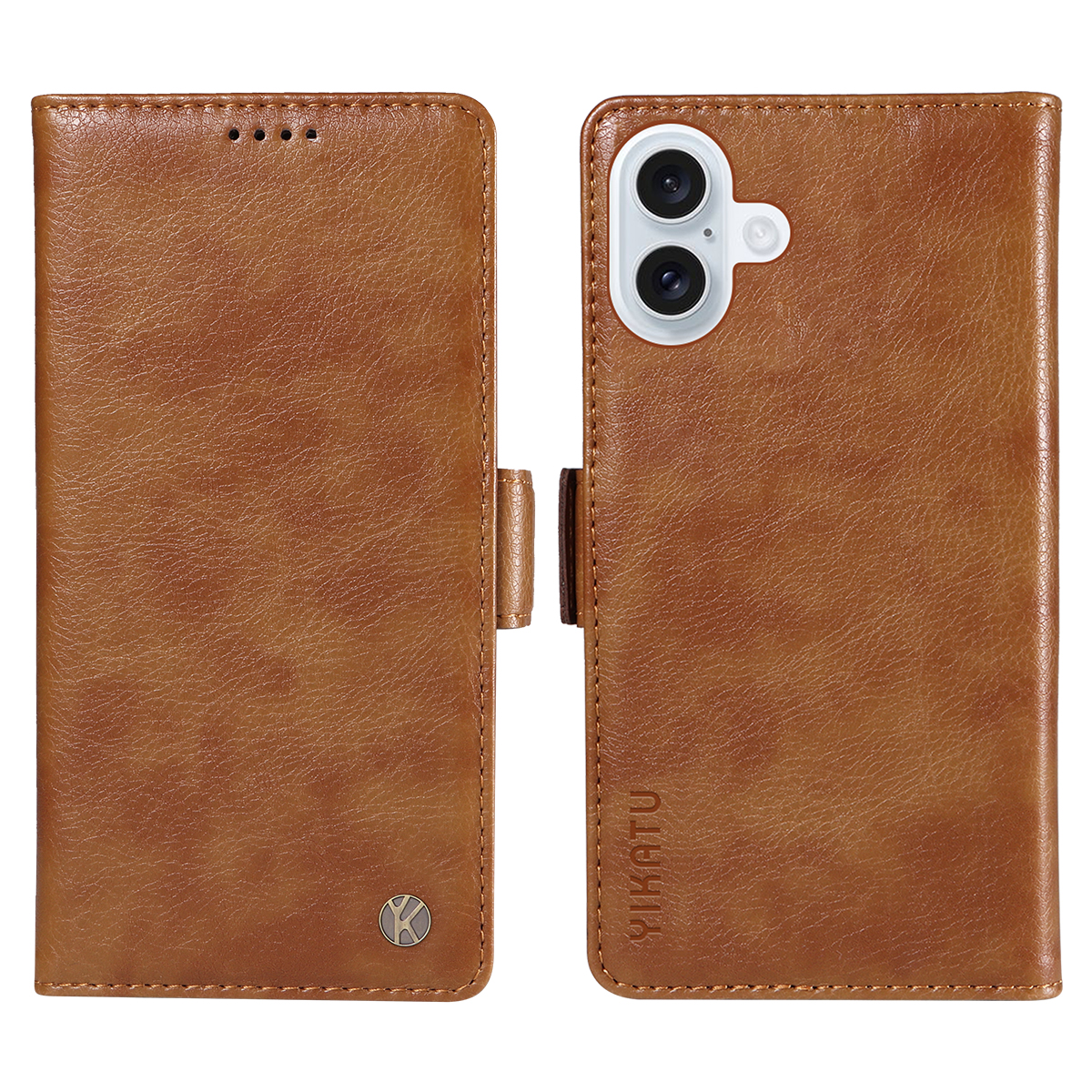 For iPhone 17 Case YIKATU YK-007 Litchi Texture PU Leather Wallet Phone Cover - Brown