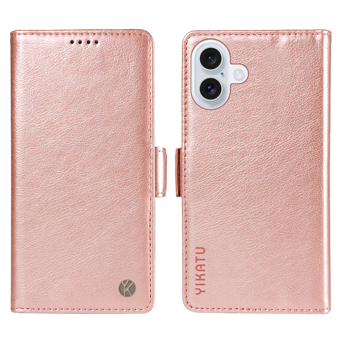 For iPhone 17 Case YIKATU YK-007 Litchi Texture PU Leather Wallet Phone Cover - Rose Gold