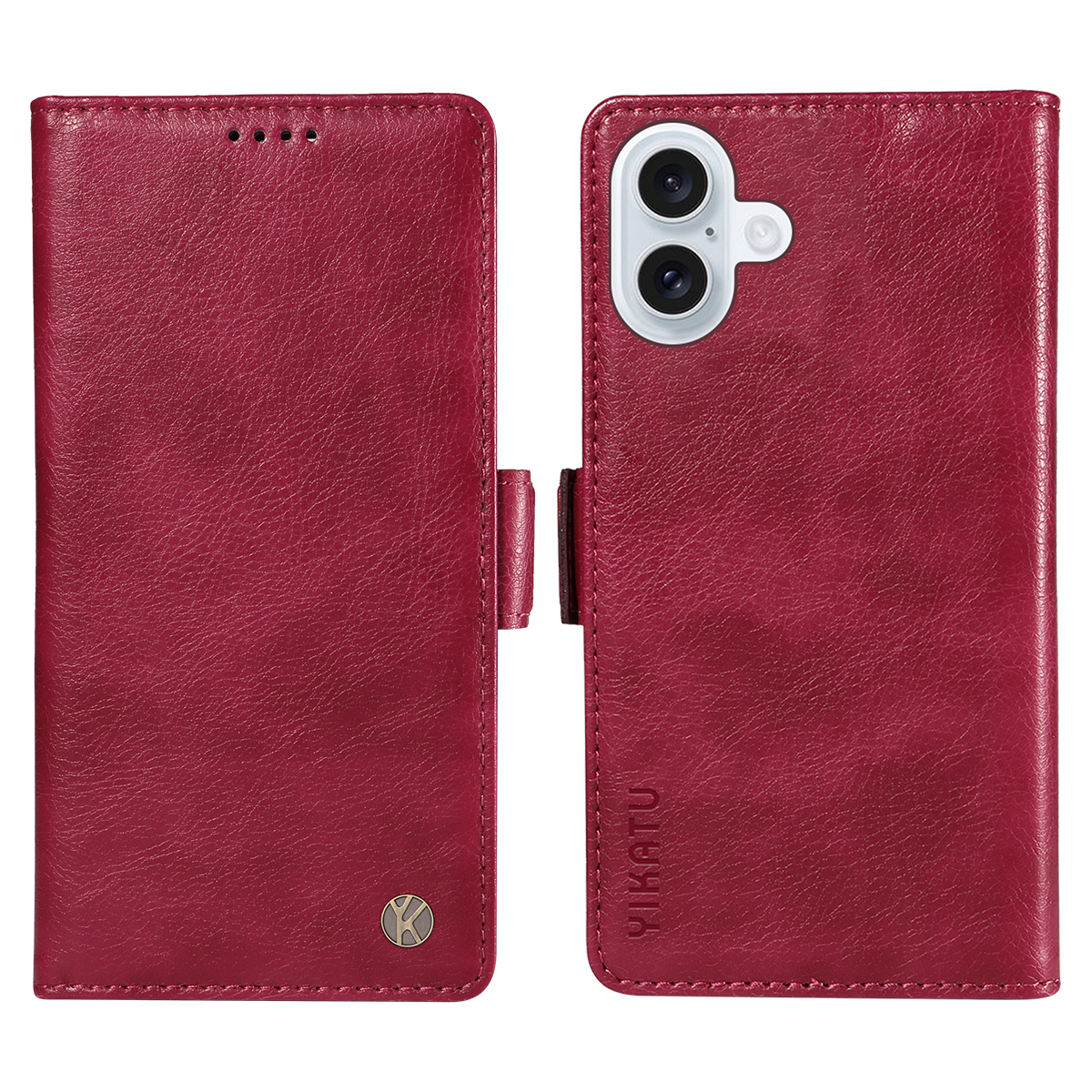 For iPhone 17 Case YIKATU YK-007 Litchi Texture PU Leather Wallet Phone Cover - Wine Red