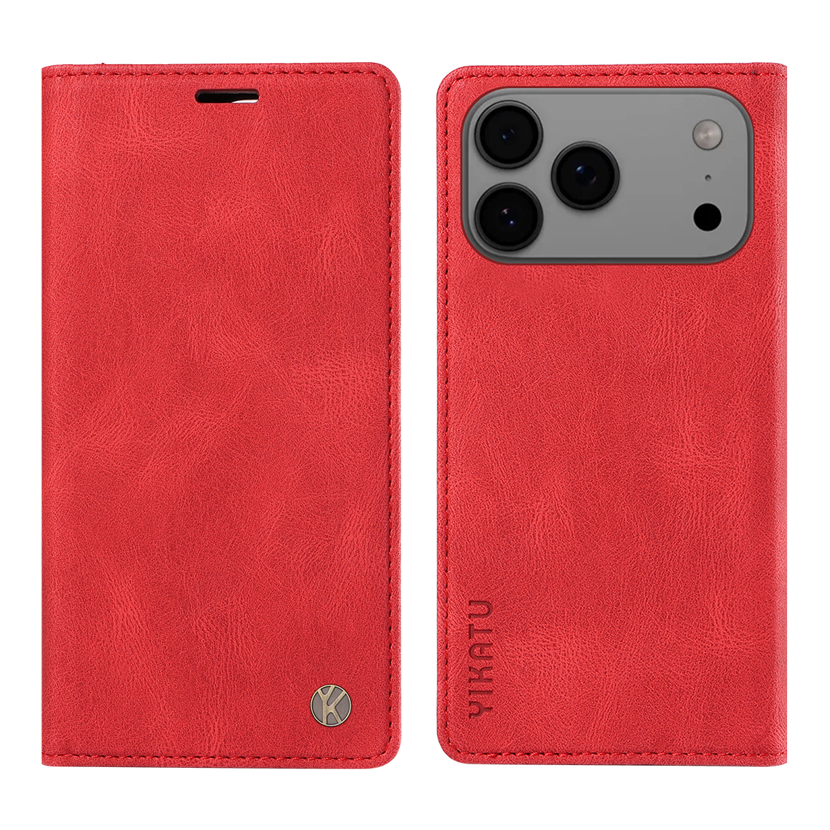 For iPhone 17 Pro Max Leather Cover YIKATU YK-004 Skin-Touch Wallet Phone Cases -  Red