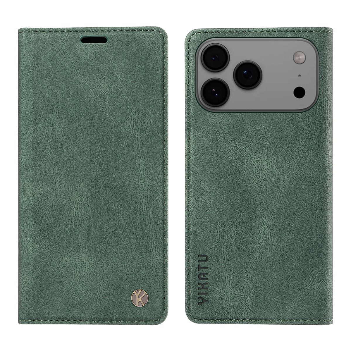 For iPhone 17 Pro Max Leather Cover YIKATU YK-004 Skin-Touch Wallet Phone Cases - Green