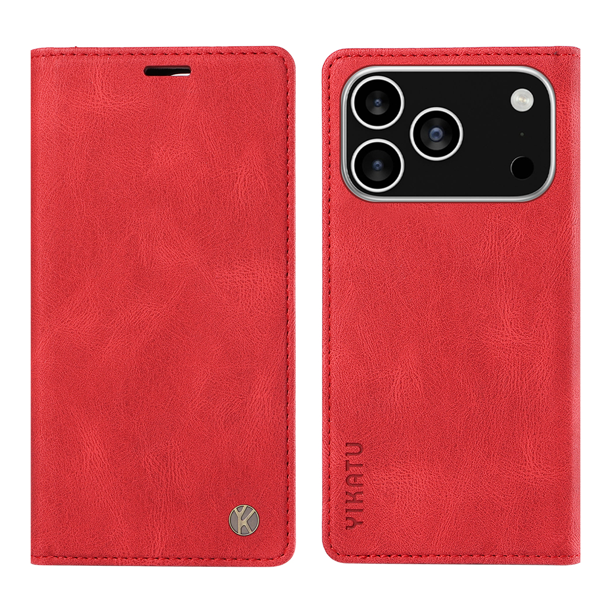 For iPhone 17 Pro Leather Cover YIKATU YK-004 Skin-Touch Wallet Phone Cases -  Red