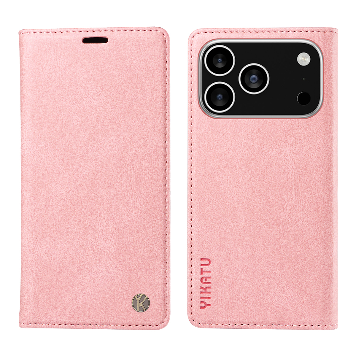 For iPhone 17 Pro Leather Cover YIKATU YK-004 Skin-Touch Wallet Phone Cases - Pink