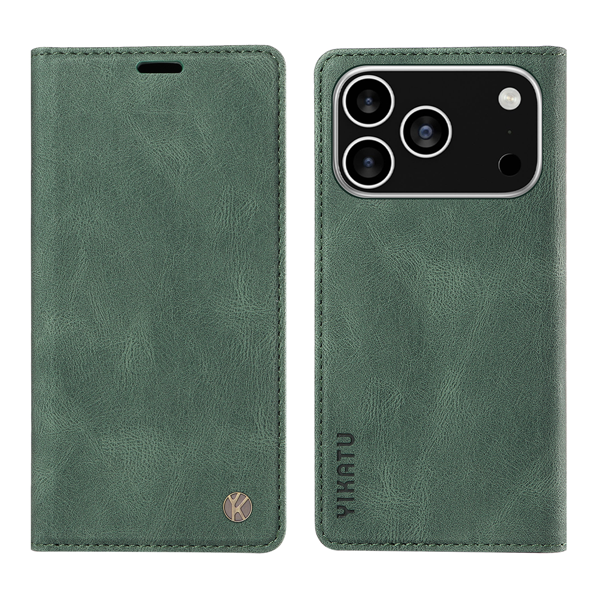 For iPhone 17 Pro Leather Cover YIKATU YK-004 Skin-Touch Wallet Phone Cases - Green