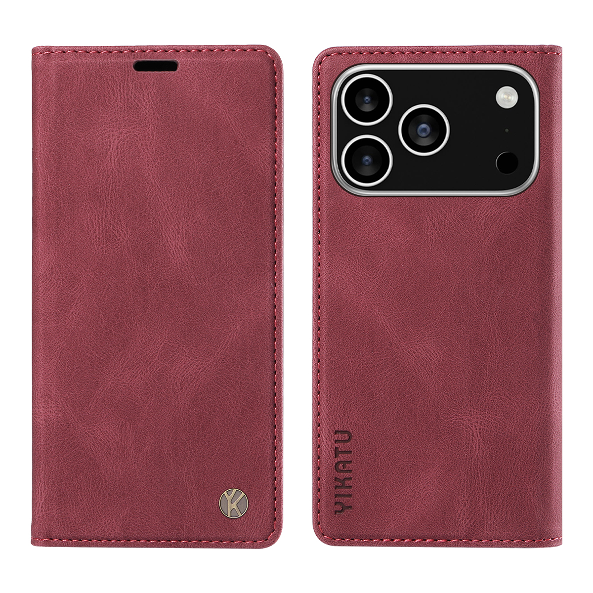 For iPhone 17 Pro Leather Cover YIKATU YK-004 Skin-Touch Wallet Phone Cases - Wine Red