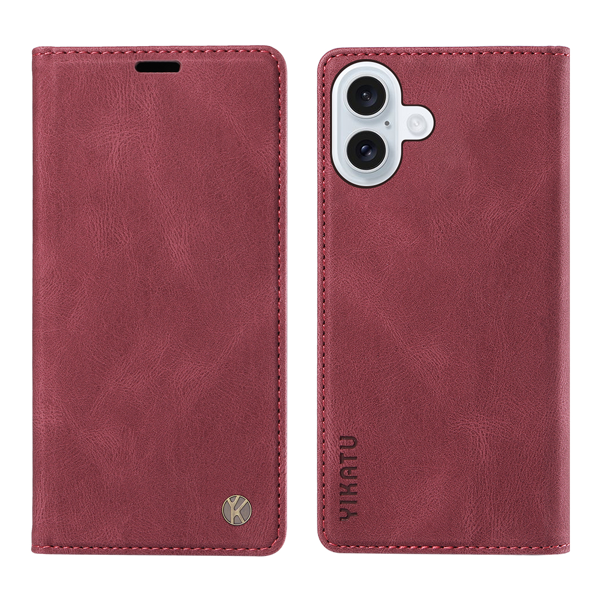 For iPhone 17 Leather Cover YIKATU YK-004 Skin-Touch Wallet Phone Cases - Wine Red