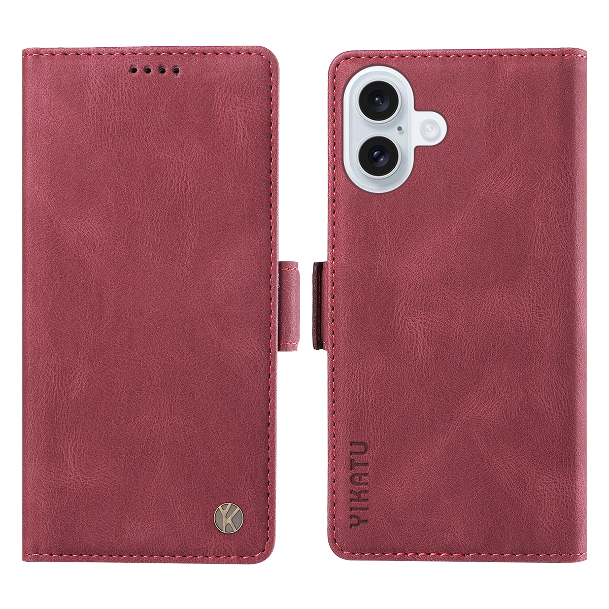 For iPhone 17 Leather Case YIKATU YK-005 Skin-touch Feeling Wallet Phone Cover - Wine Red