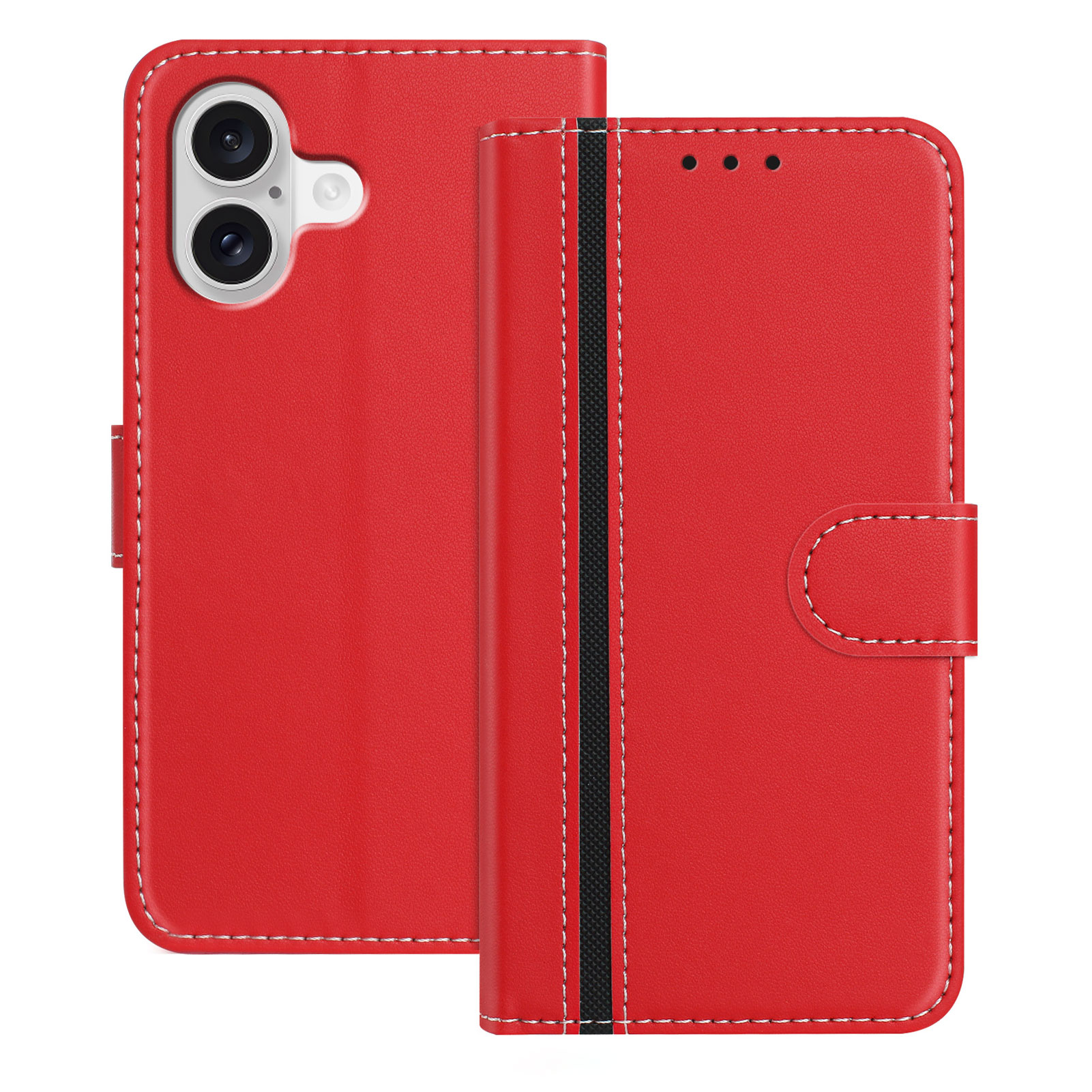 For iPhone 17 Phone Cases Wallet Stand Color Splicing Leather Cover with Magnetic Clasp - Red