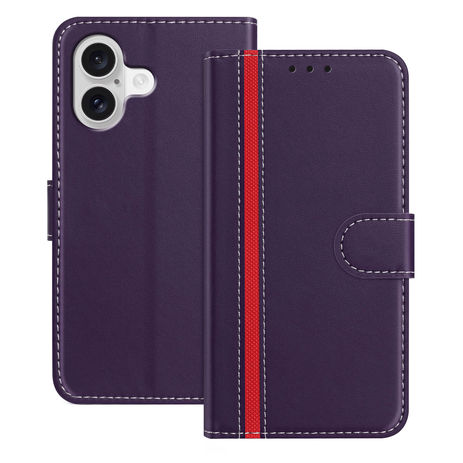 For iPhone 17 Phone Cases Wallet Stand Color Splicing Leather Cover with Magnetic Clasp - Purple