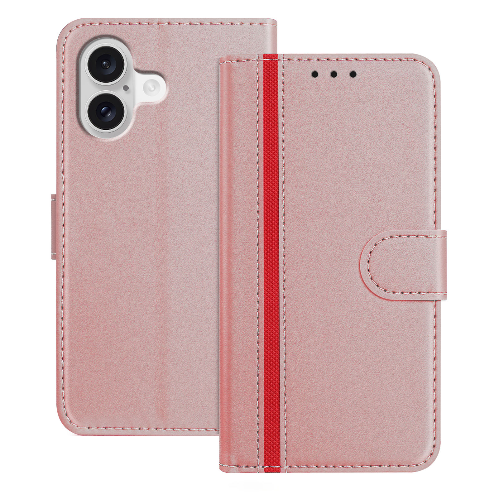 For iPhone 17 Phone Cases Wallet Stand Color Splicing Leather Cover with Magnetic Clasp - Rose Gold