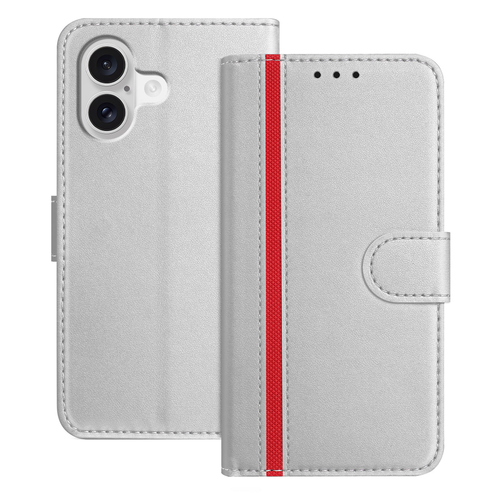 For iPhone 17 Phone Cases Wallet Stand Color Splicing Leather Cover with Magnetic Clasp - Silver